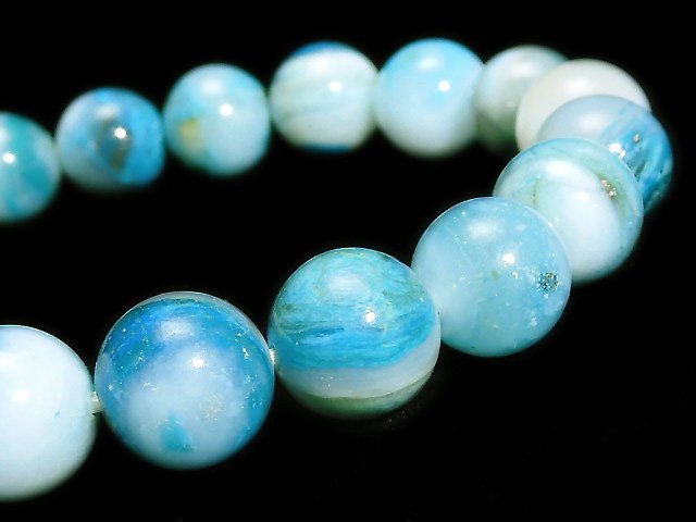 [Video] [One of a kind] High quality Peruvian Blue Opal AAAA+ Round 10mm Bracelet NO.101