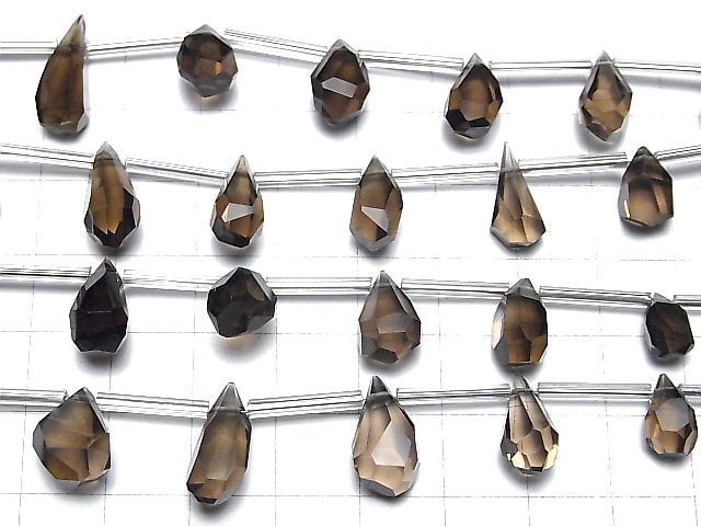 [Video] High Quality Smoky Quartz AAA- Rough Drop Faceted Briolette [M size] 1strand beads (aprx.6inch / 14cm)