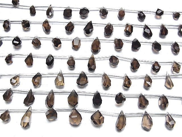 [Video] High Quality Smoky Quartz AAA- Rough Drop Faceted Briolette [M size] 1strand beads (aprx.6inch / 14cm)