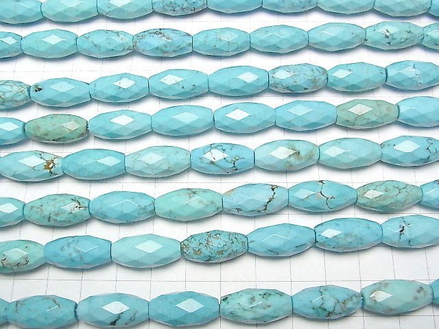 [Video] Magnesite Turquoise Faceted Rice 20x10x10mm 1strand beads (aprx.14inch / 35cm)