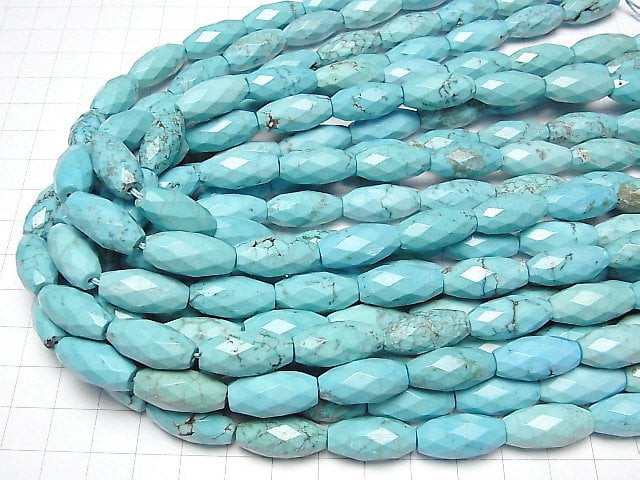 [Video] Magnesite Turquoise Faceted Rice 20x10x10mm 1strand beads (aprx.14inch / 35cm)