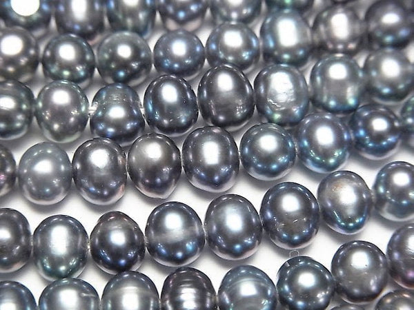 [Video] Fresh Water Pearl AA Potato 6mm Metallic Navy 1strand beads (aprx.13inch / 33cm)