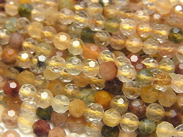 [Video] High Quality! Multicolor Rutilated Quartz AA++ Faceted Round 4mm half or 1strand beads (aprx.15inch / 37cm)