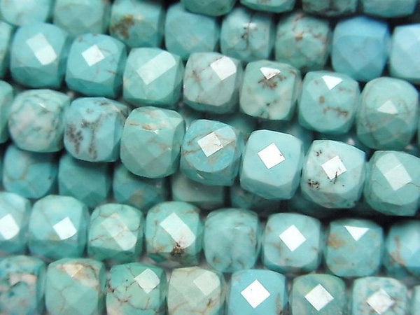 [Video]High Quality! Magnesite Turquoise Cube Shape 7x7x7mm 1strand beads (aprx.15inch/36cm)