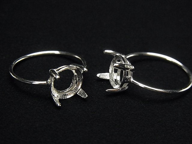 [Video]Silver925 Ring Frame (Prong Setting) Round Faceted 8mm Rhodium Plated 1pc
