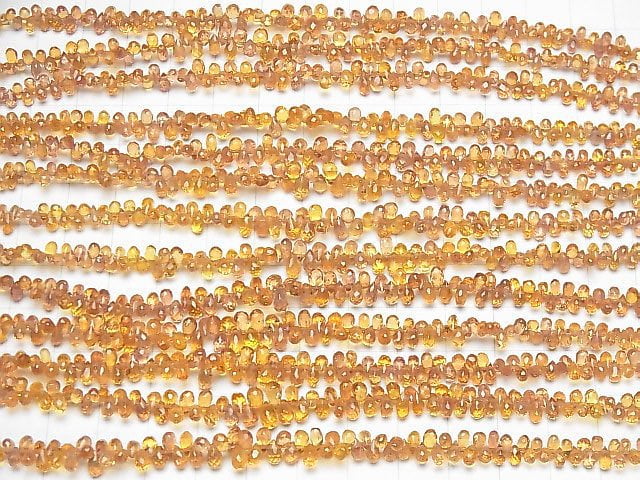 [Video] High Quality Orange Sapphire AAA Drop Faceted Briolette half or 1strand beads (aprx.7inch / 18cm)