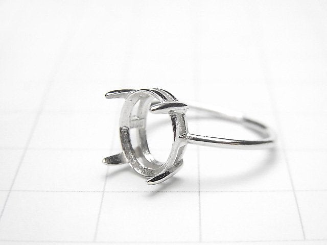 [Video] Silver925 Ring Frame (Prong Setting) Oval Faceted 10x8mm Rhodium Plated Free Size 1pc