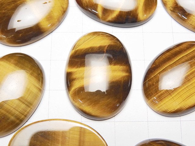 [Video] Yellow Tiger's Eye AA++ Oval Cabochon 30x22mm 1pc