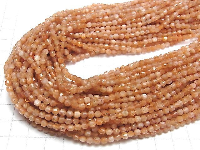 [Video] High Quality! Sunstone AA+ Double Point Faceted Tube 4x4mm 1strand beads (aprx.15inch / 37cm)