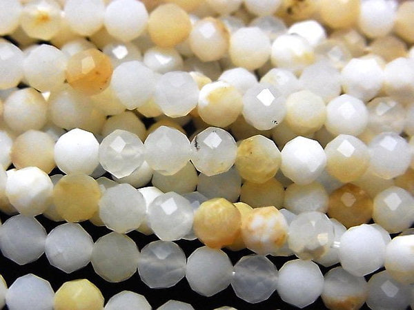 [Video] High Quality! Tanzania White Opal Faceted Round 4.5mm 1strand beads (aprx.15inch / 37cm)