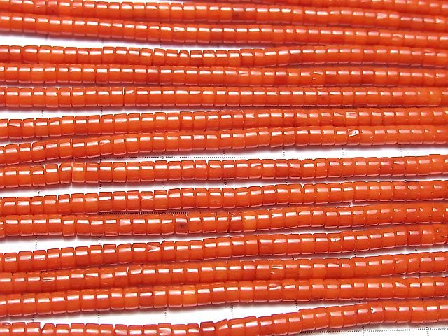 [Video] Red Coral (Dyed) Roundel (Heishi) 3x3x2mm 1strand beads (aprx.15inch / 38cm)