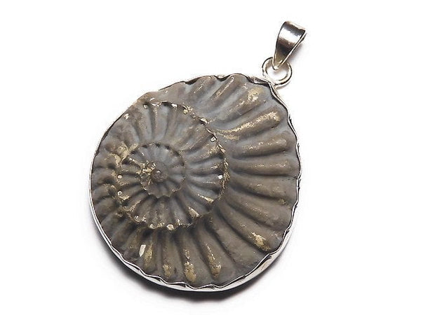 [Video] [One of a kind] Ammonite Pyrite Pendant Silver925 NO.108