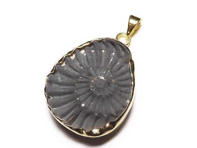 [Video] [One of a kind] Ammonite Pyrite Pendant 18KGP NO.113