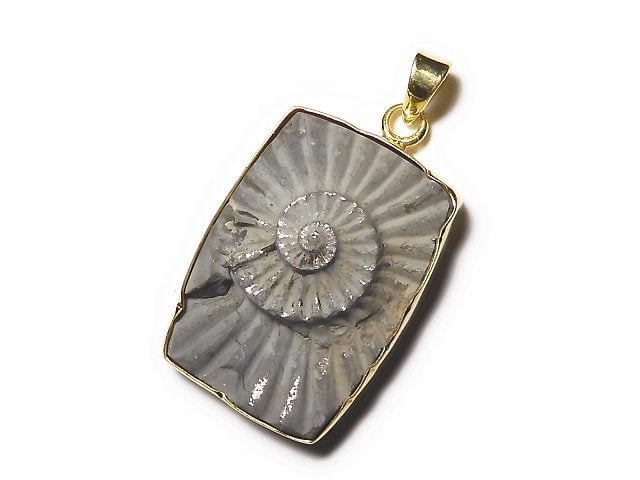 [Video] [One of a kind] Ammonite Pyrite Pendant 18KGP NO.114