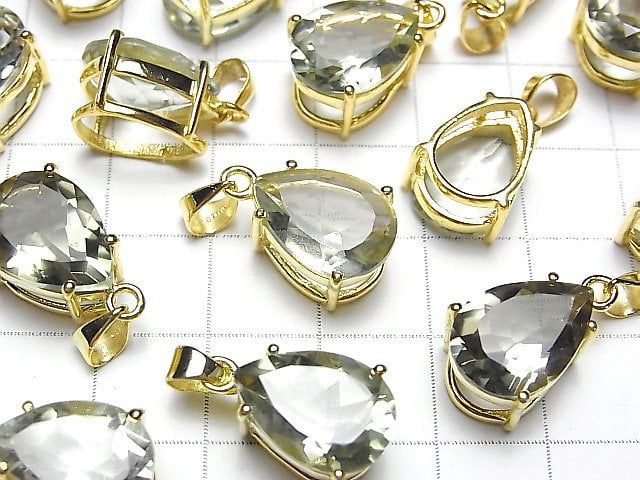 [Video] High Quality Green Amethyst AAA Pear shape Faceted Pendant 14x10mm 18KGP
