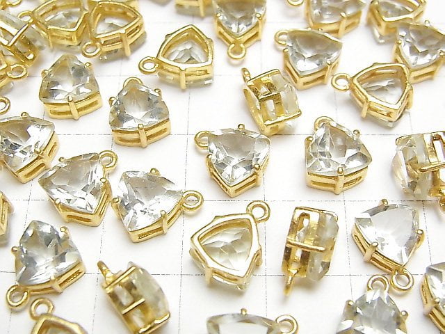 [Video]High Quality Green Amethyst AAA Bezel Setting Triangle Faceted 9x8mm 18KGP 2pcs