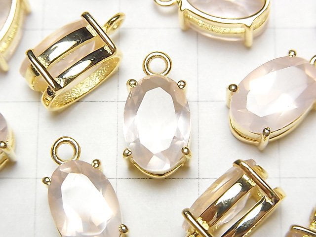 [Video] High Quality Rose Quartz AAA Bezel Setting Oval Faceted 12x8mm 18KGP 1pc