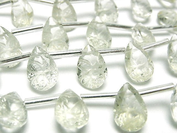 [Video]High Quality Green Amethyst AAA Carved Pear shape Faceted 12x8mm 1strand (8pcs )