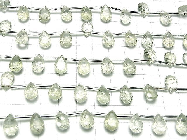 [Video]High Quality Green Amethyst AAA Carved Pear shape Faceted 12x8mm 1strand (8pcs )