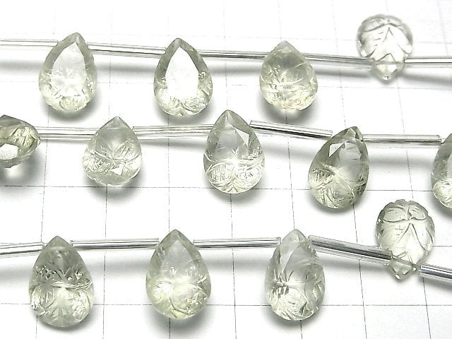 [Video] High Quality Green Amethyst AAA Carved Pear shape Faceted 14x10mm 1strand (8pcs)