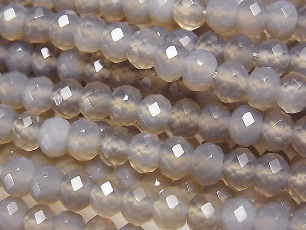 [Video] High Quality! Gray Onyx Faceted Button Roundel 6x6x4.5mm half or 1strand beads (aprx.15inch / 38cm)