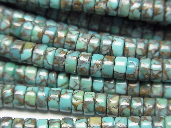 [Video] Blue Copper Turquoise AAA Roundel (Heishi) 4x4x2mm half or 1strand beads (aprx.15inch / 38cm)
