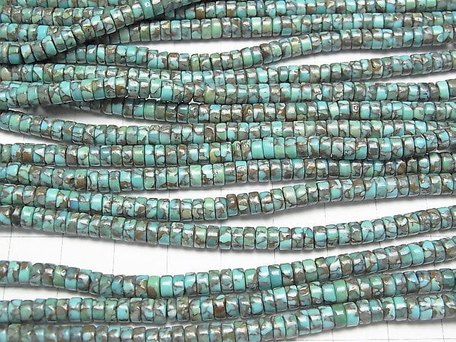 [Video] Blue Copper Turquoise AAA Roundel (Heishi) 4x4x2mm half or 1strand beads (aprx.15inch / 38cm)