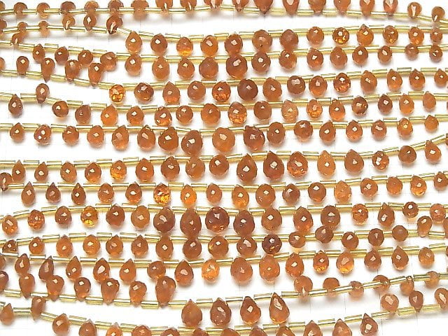 [Video] High Quality Hessonite Garnet AAA- Drop Faceted Briolette 1strand beads (aprx.7inch / 18cm)