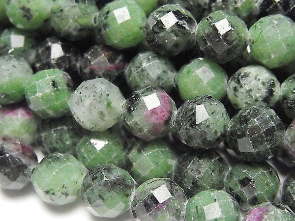 [Video] High Quality! Ruby in Zoisite Faceted Round 8mm 1strand beads (aprx.15inch / 36cm)
