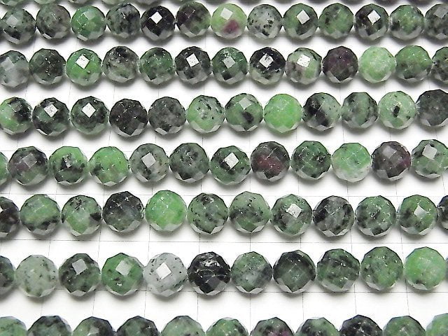 [Video] High Quality! Ruby in Zoisite Faceted Round 8mm 1strand beads (aprx.15inch / 36cm)