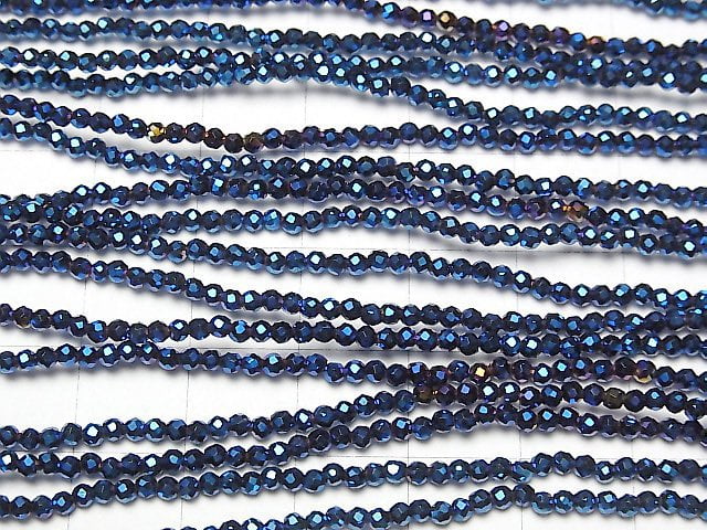 [Video] High Quality! Hematite Faceted Round 2mm Blue Coating 1strand beads (aprx.15inch / 36cm)