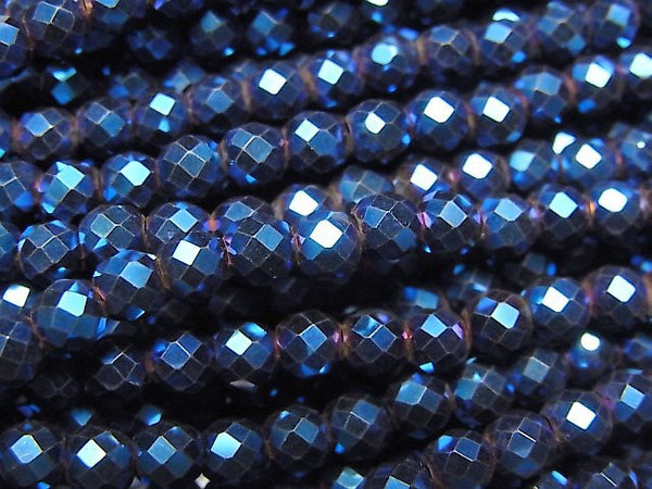[Video] High Quality! Hematite Faceted Round 4mm Blue Coating 1strand beads (aprx.15inch / 37cm)