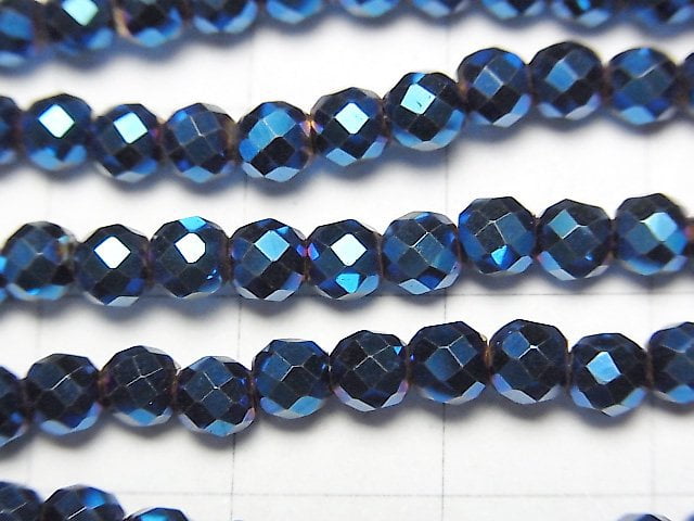 [Video] High Quality! Hematite Faceted Round 4mm Blue Coating 1strand beads (aprx.15inch / 37cm)