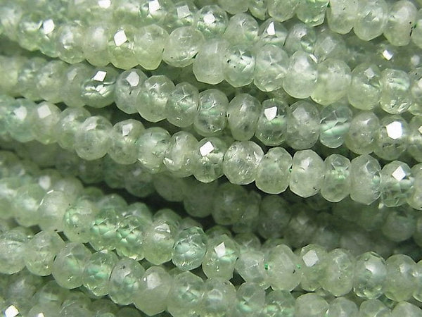 [Video] High Quality! Green Kyanite AA++ Faceted Button Roundel 4x4x2.5mm 1strand beads (aprx.15inch / 37cm)