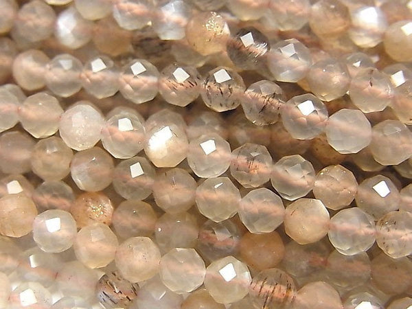 [Video] High Quality! Silver Shine Brown Moonstone AAA Faceted Round 4mm 1strand beads (aprx.15inch / 37cm)