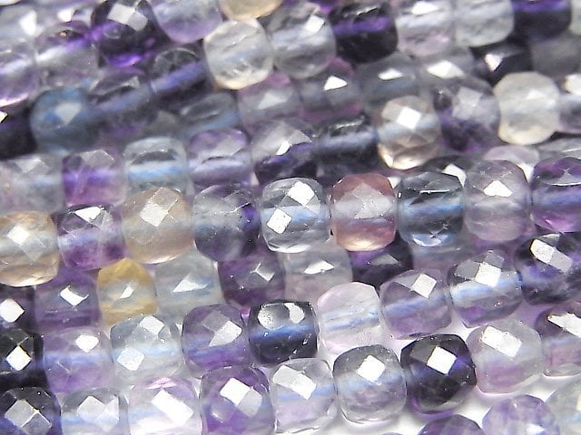 [Video] High Quality! Multicolor Fluorite AA++ Cube Shape 4x4x4mm half or 1strand beads (aprx.15inch / 37cm)