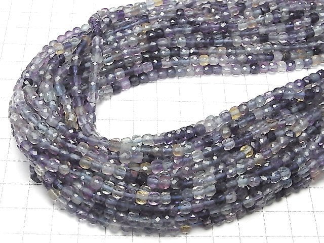 [Video] High Quality! Multicolor Fluorite AA++ Cube Shape 4x4x4mm half or 1strand beads (aprx.15inch / 37cm)