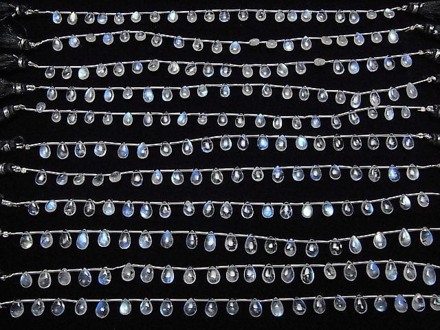 [Video] High Quality Rainbow Moonstone AAA Pear shape (Smooth) half or 1strand beads (aprx.7inch / 17cm)