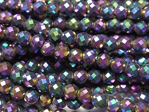 [Video] High Quality! Hematite 32Faceted Round 4mm Metallic Coating 1strand beads (aprx.15inch / 37cm)