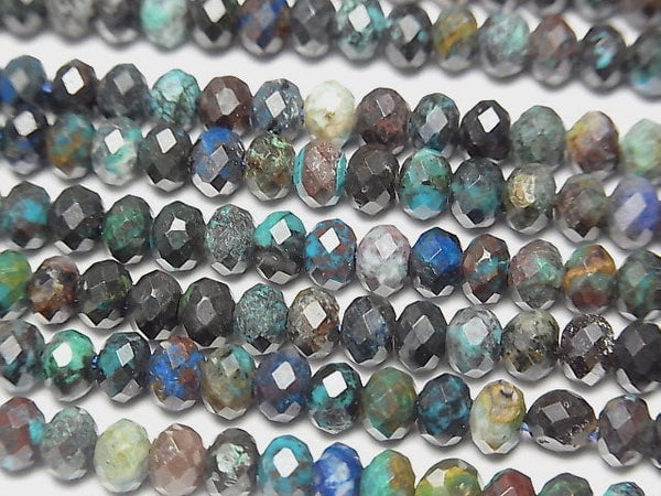 [Video] High Quality! Peru Chrysocolla AA+ Faceted Button Roundel 5.5x5.5x4mm 1strand beads (aprx.15inch / 37cm)