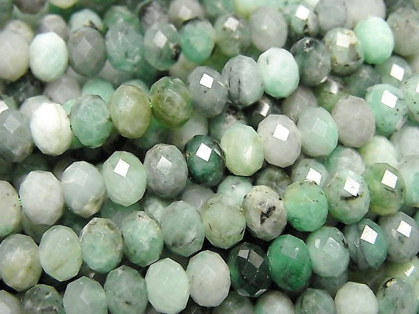 [Video] High Quality! Emerald AA+ Faceted Button Roundel 6x6x4mm half or 1strand beads (aprx.15inch / 37cm)