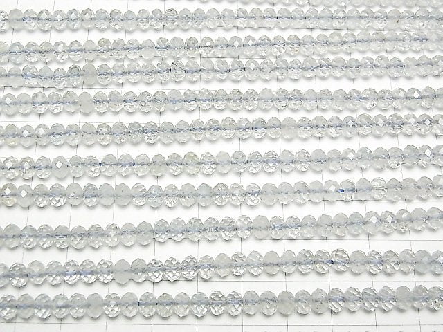 [Video] High Quality! Natural White Topaz AA+ Faceted Button Roundel 5.5x5.5x3.5mm 1strand beads (aprx.15inch / 37cm)