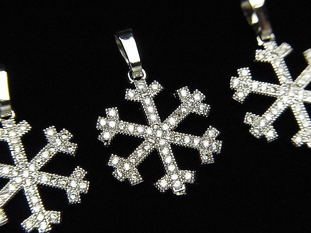 [Video] Metal Parts Snow Crystal Pendant w / CZ 16x15mm Silver Color 1pc