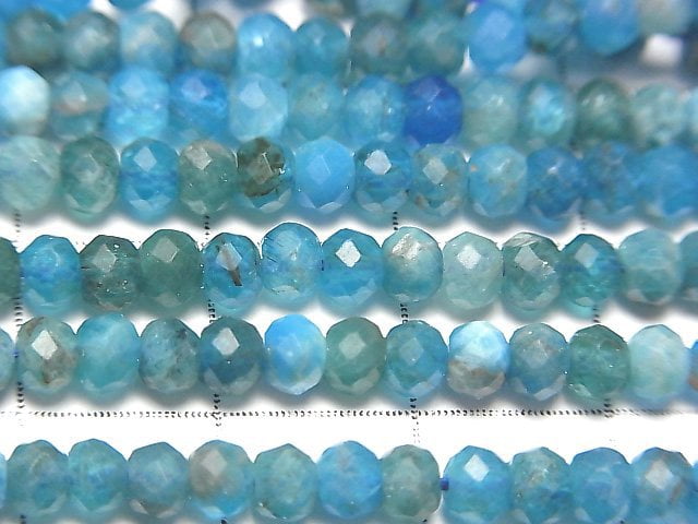 [Video] High Quality! Apatite AA+ Faceted Button Roundel 4x4x3mm 1strand beads (aprx.15inch / 37cm)