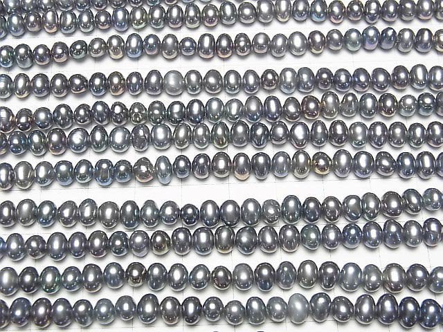 [Video] Fresh Water Pearl AA++ Potato 6mm Metallic Navy 1strand beads (aprx.14inch / 34cm)