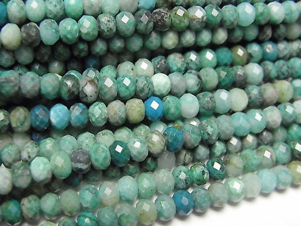 [Video] High Quality! Chrysocolla Inquartz Faceted Button Roundel 4x4x3mm 1strand beads (aprx.15inch / 37cm)