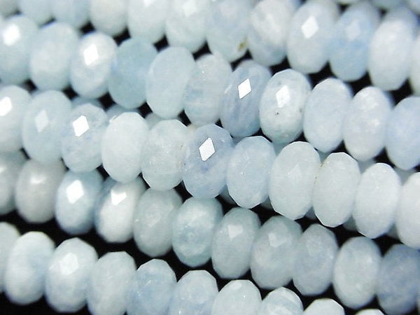 [Video] High Quality! Aquamarine AA Faceted Button Roundel 8x8x4mm half or 1strand beads (aprx.15inch / 37cm)