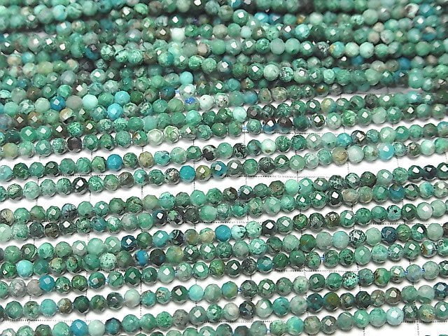 [Video] High Quality! Chrysocolla Inquartz Faceted Round 3mm 1strand beads (aprx.15inch / 37cm)