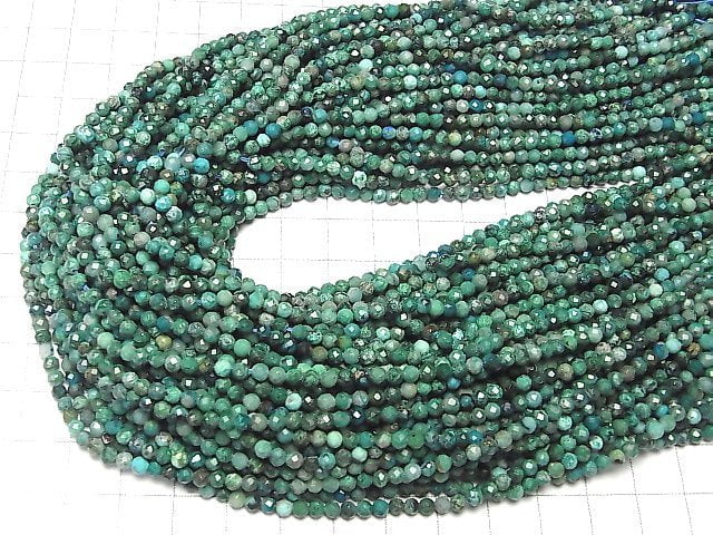 [Video] High Quality! Chrysocolla Inquartz Faceted Round 3mm 1strand beads (aprx.15inch / 37cm)