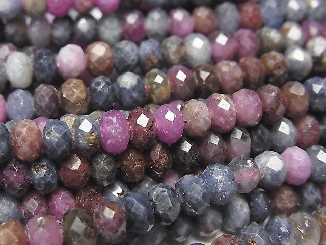 [Video] High Quality! Ruby & Sapphire AA++ Faceted Button Roundel 5x5x3mm half or 1strand beads (aprx.15inch / 37cm)